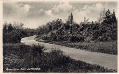 13166 Gezicht op een weg met loofbomen bij Klein Zwitserland te Amersfoort.